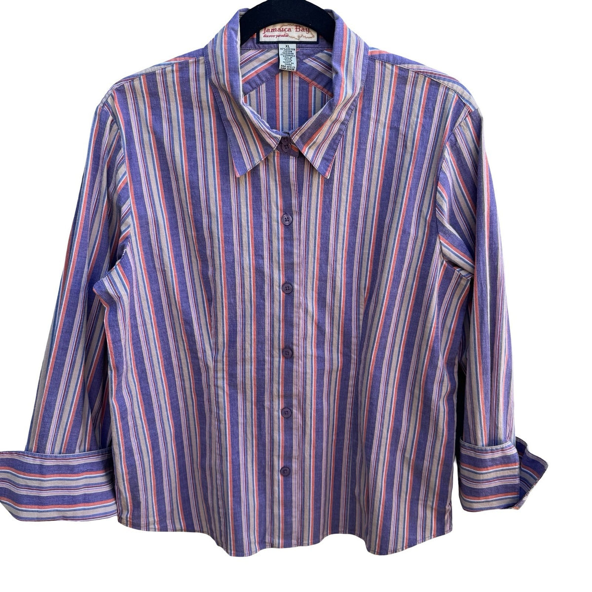 Jamaica Bay Coastal Nautical Preppy Striped Stretch Cotton French Cuff Shirt XL