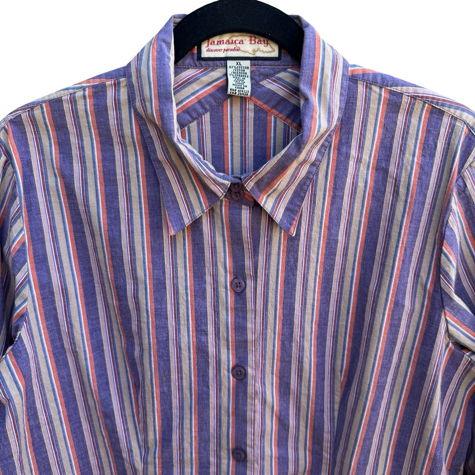 Jamaica Bay Coastal Nautical Preppy Striped Stretch Cotton French Cuff Shirt XL