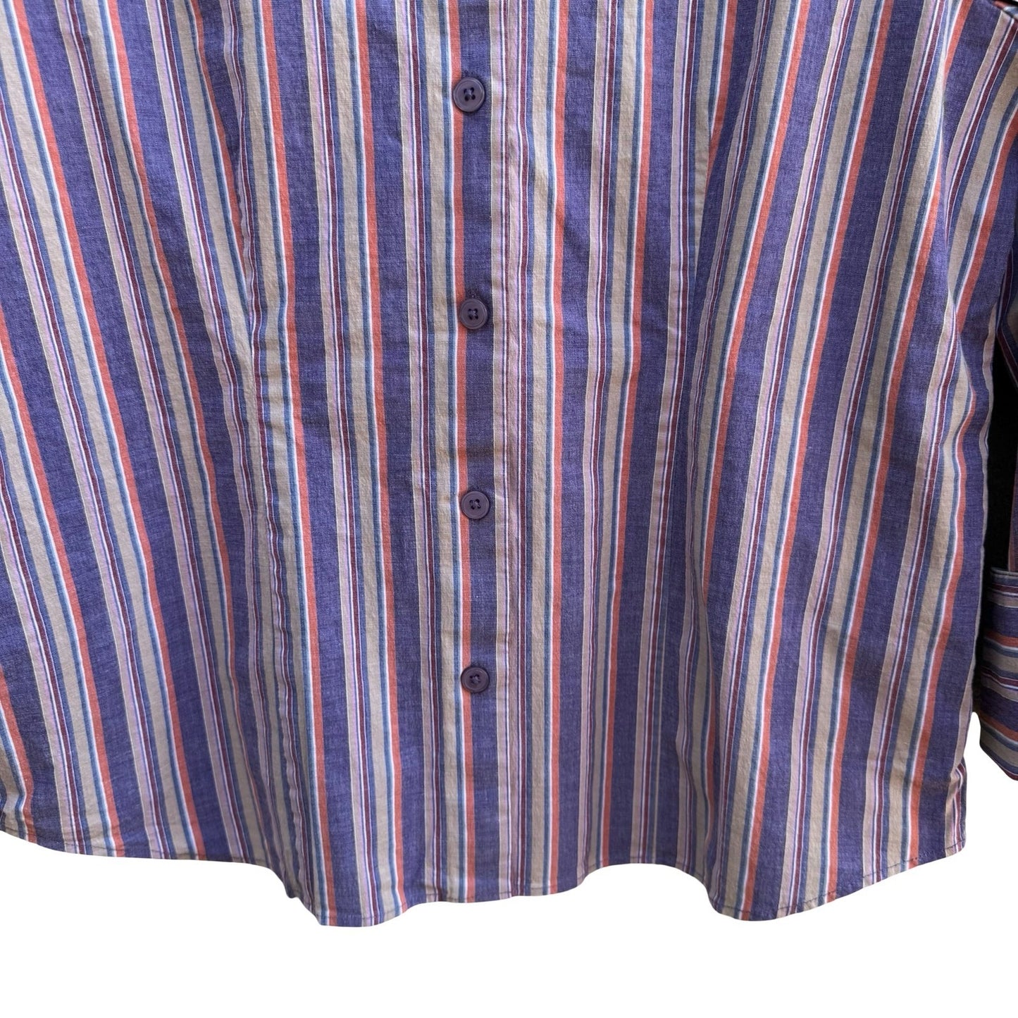 Jamaica Bay Coastal Nautical Preppy Striped Stretch Cotton French Cuff Shirt XL