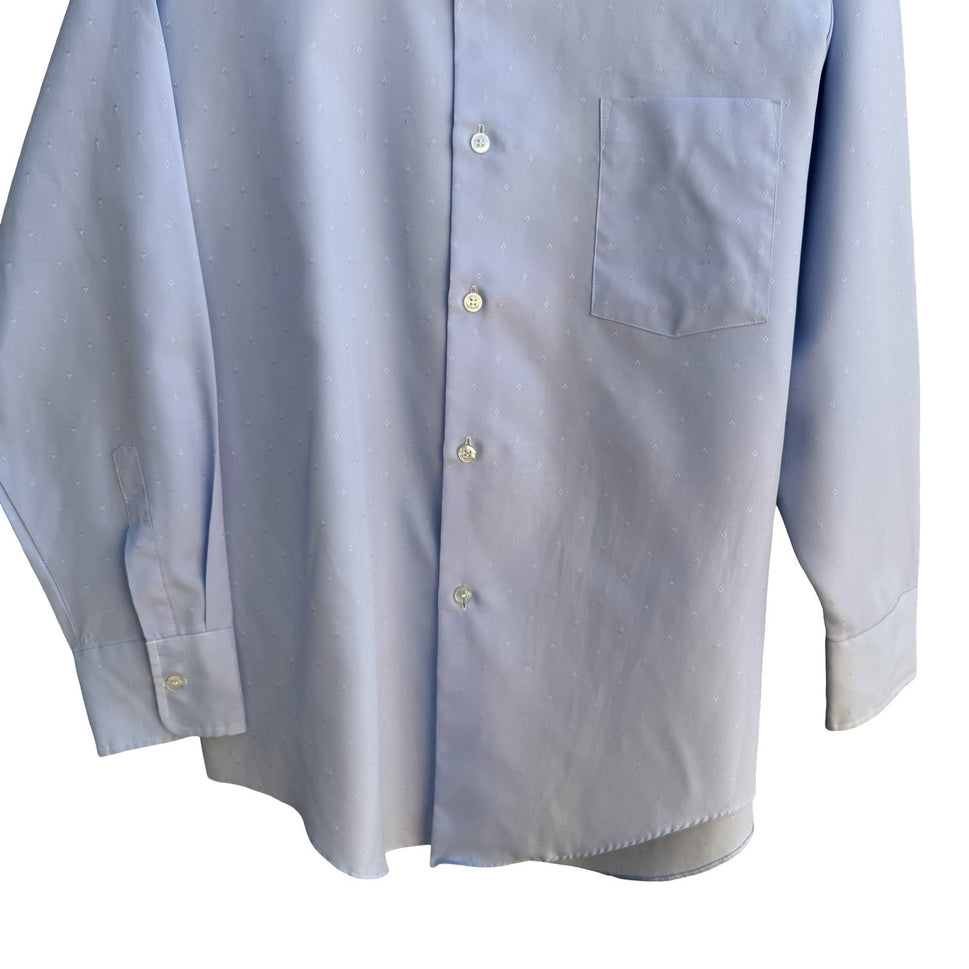 Vintage 70s Disco Dagger Collar Jacquard Shirt Pastel Blue Geometric Diamond L