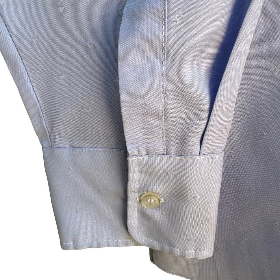Vintage 70s Disco Dagger Collar Jacquard Shirt Pastel Blue Geometric Diamond L