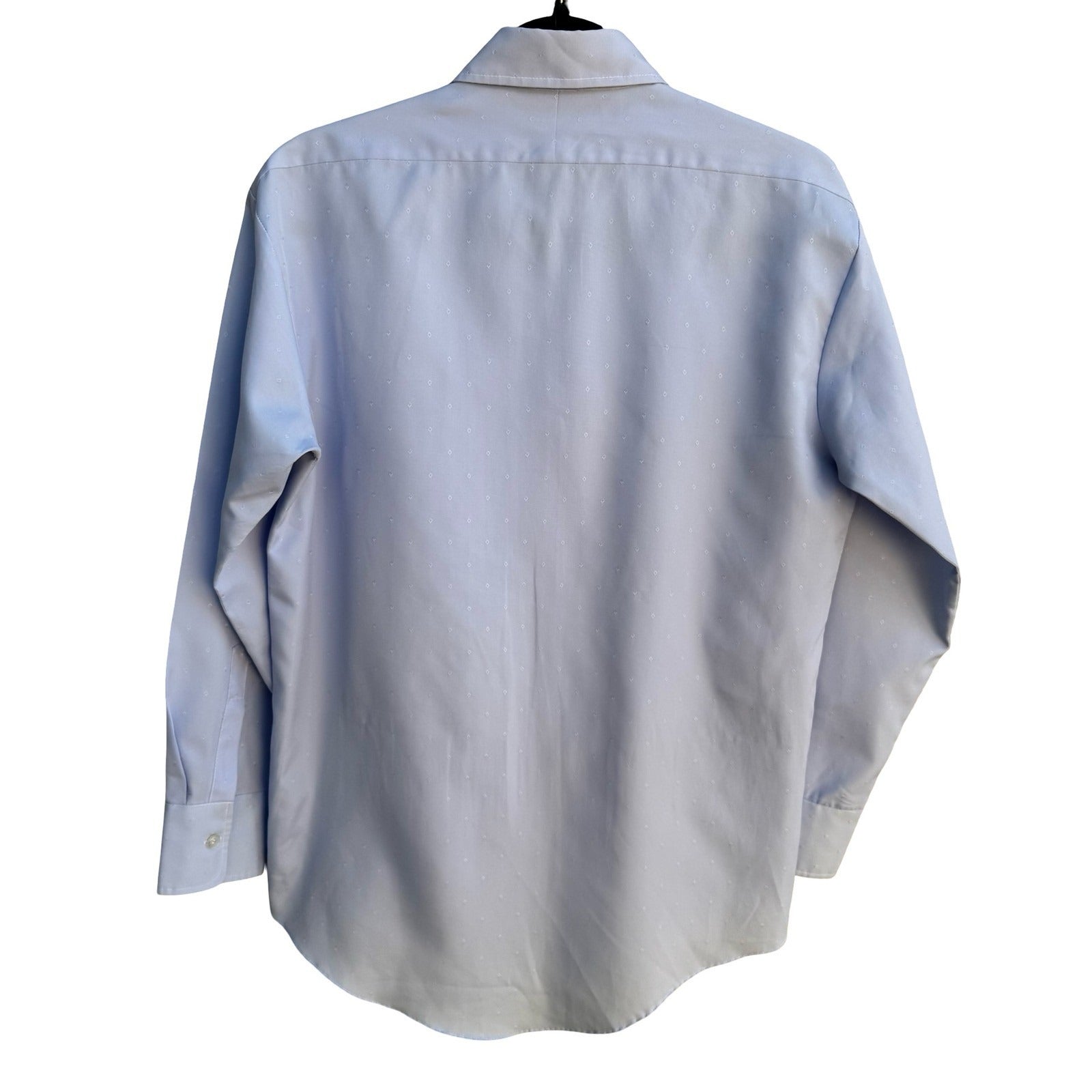 Vintage 70s Disco Dagger Collar Jacquard Shirt Pastel Blue Geometric Diamond L