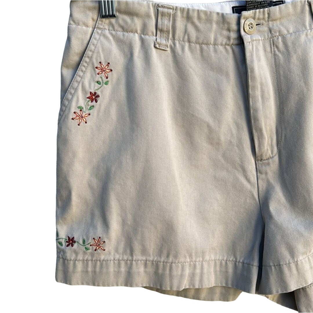 Route 66 Vintage Women's Khaki Floral Embroidery Accent Slash Pocket Shorts 12