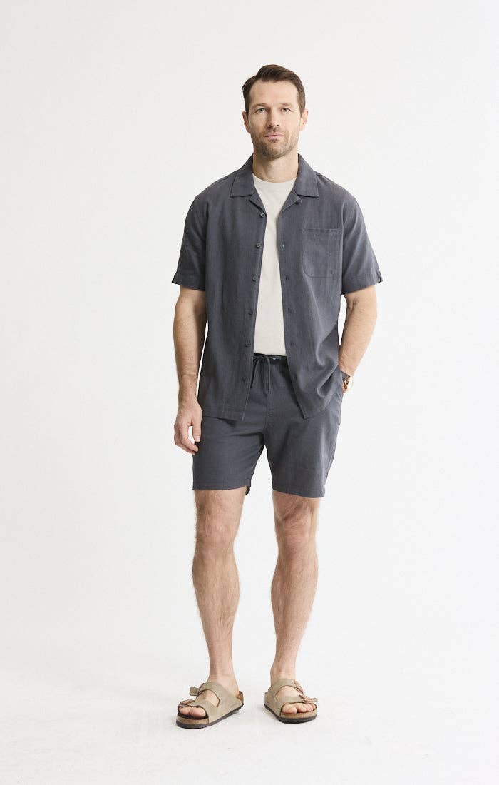 Linen Blend Short Sleeve Camp Shirt: STONE / 2XL