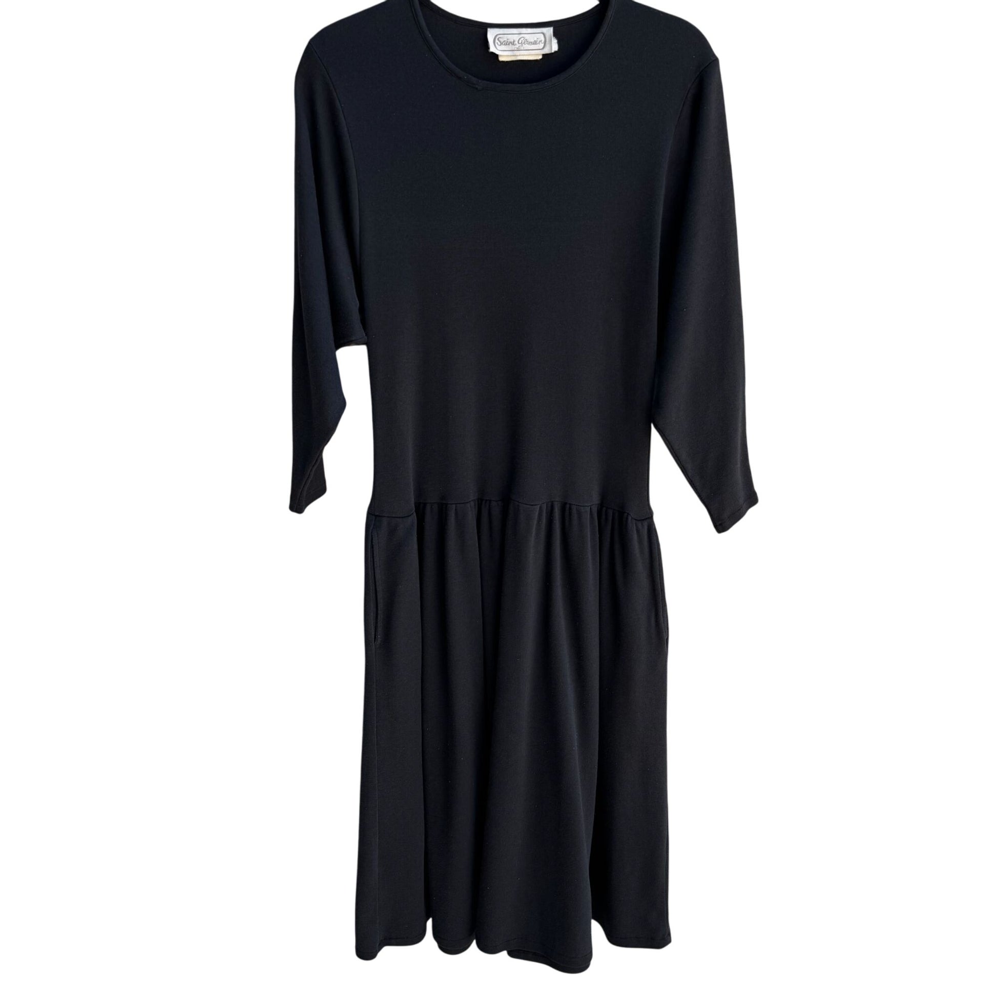 Saint Germain Vintage Womens Black Batwing Dolman 3/4 Sleeve A Line Dress M