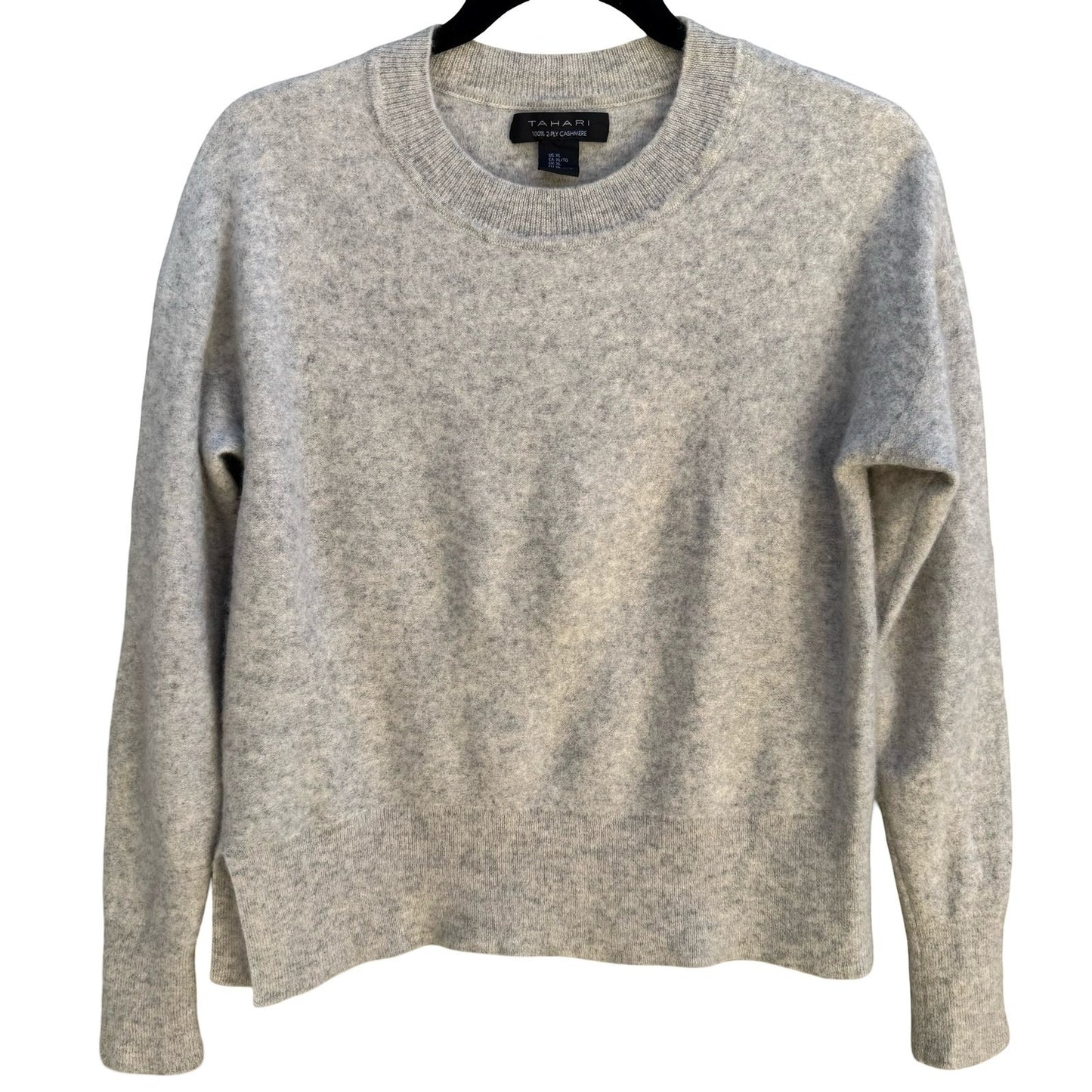 Tahari 100% 2-Ply Cashmere Soft Girl Sweater Minimalist Quiet Luxury Gray L