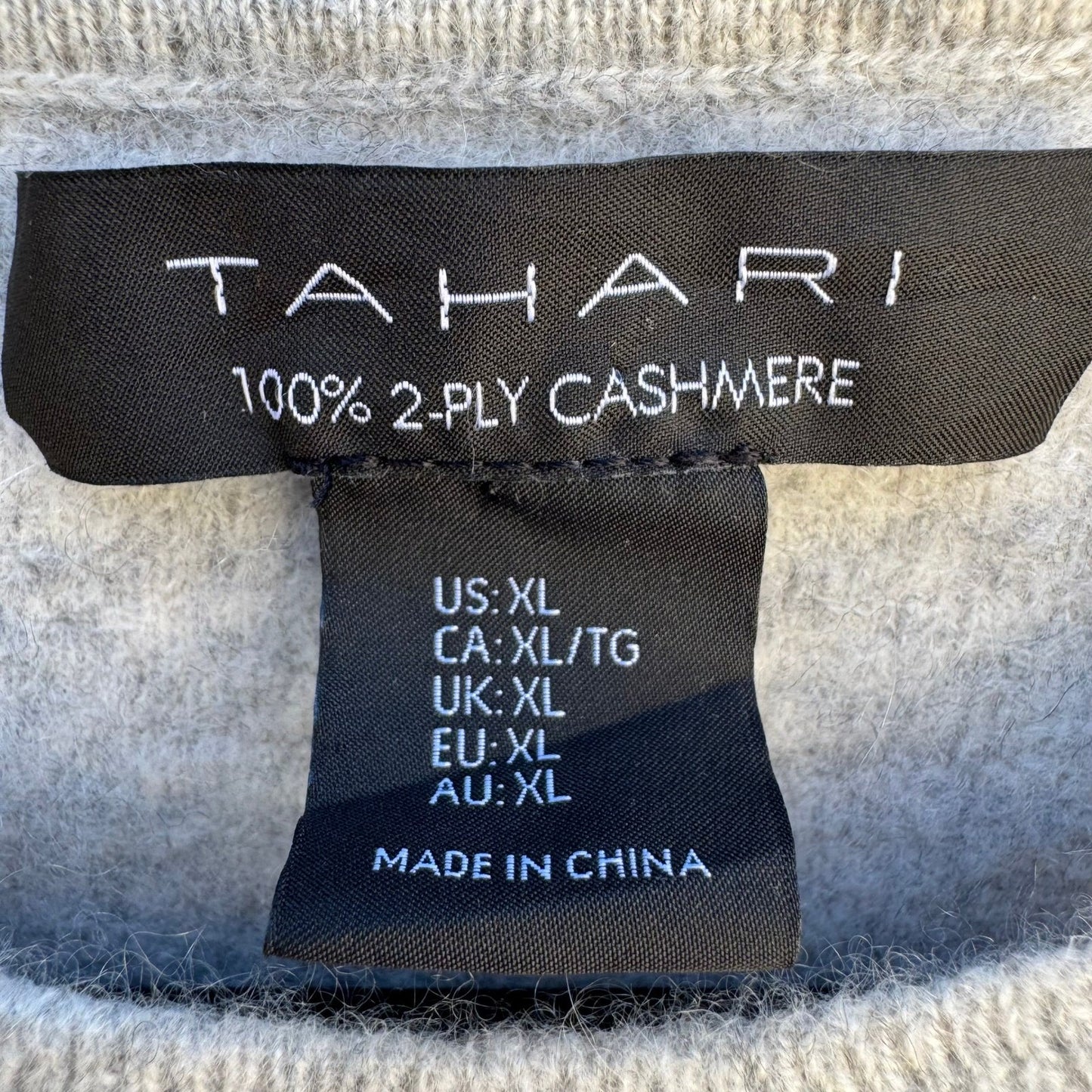 Tahari 100% 2-Ply Cashmere Soft Girl Sweater Minimalist Quiet Luxury Gray L