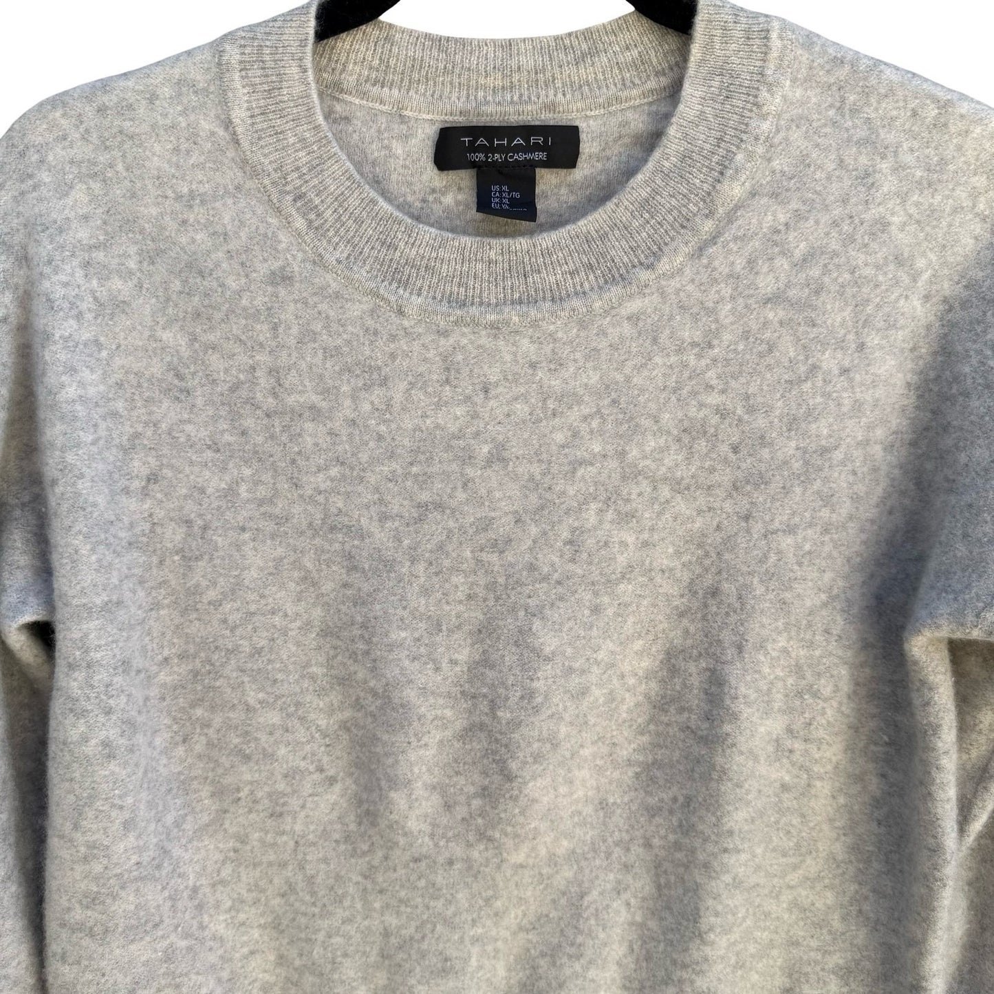 Tahari 100% 2-Ply Cashmere Soft Girl Sweater Minimalist Quiet Luxury Gray L