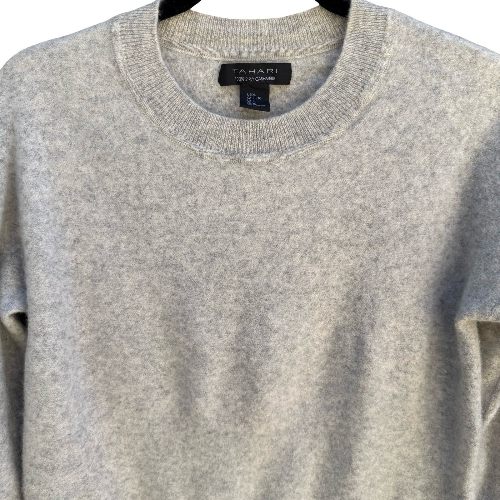 Tahari 100% 2-Ply Cashmere Soft Girl Sweater Minimalist Quiet Luxury Gray L