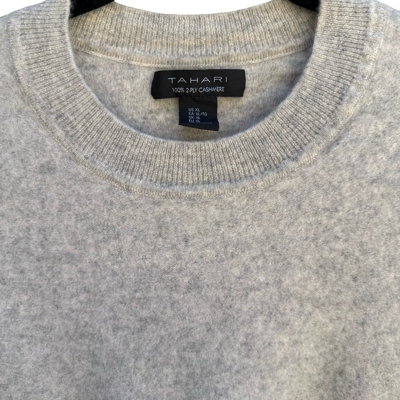 Tahari 100% 2-Ply Cashmere Soft Girl Sweater Minimalist Quiet Luxury Gray L