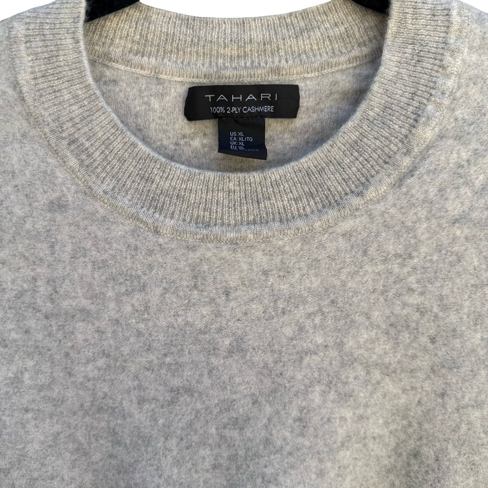 Tahari 100% 2-Ply Cashmere Soft Girl Sweater Minimalist Quiet Luxury Gray L
