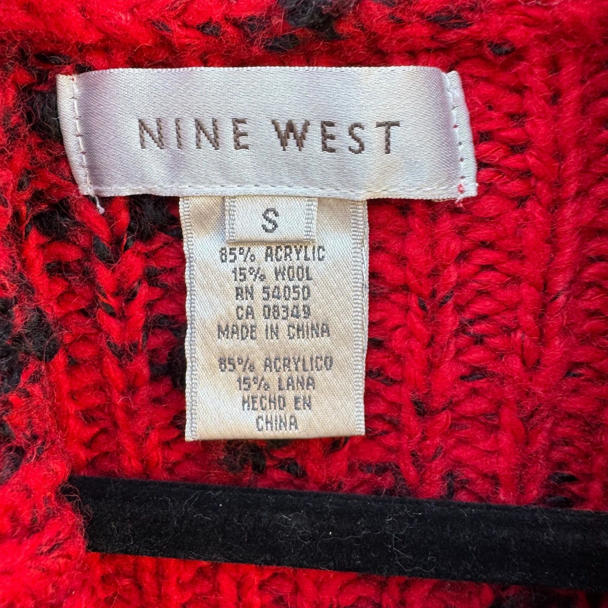 Nine West Womens Red & Black Double-Breasted Wool Blend Knit Cardigan Sweater S