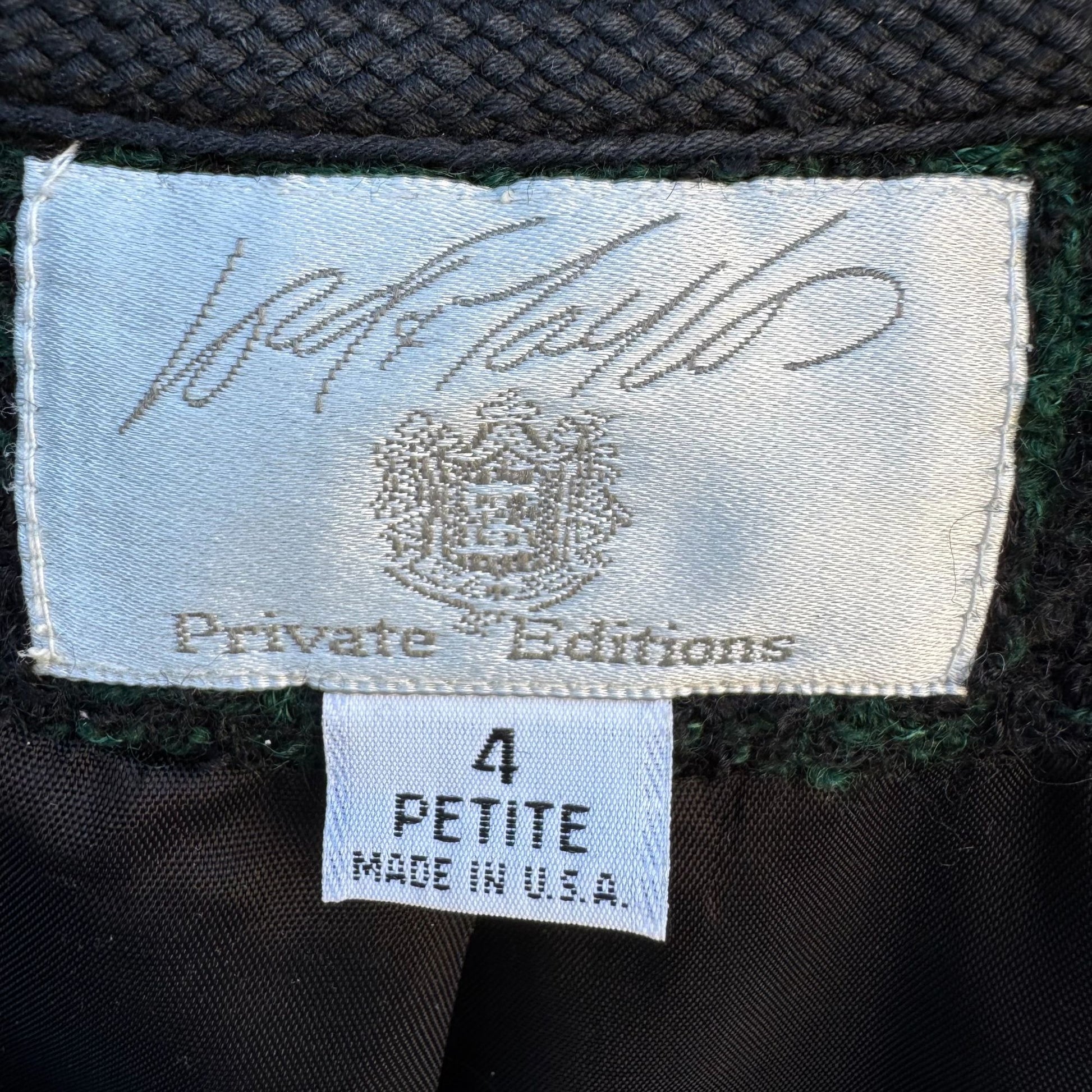 Lord & Taylor Vintage Plaid Green & Black Cropped Wool Jacket 4P With Gold Buttons