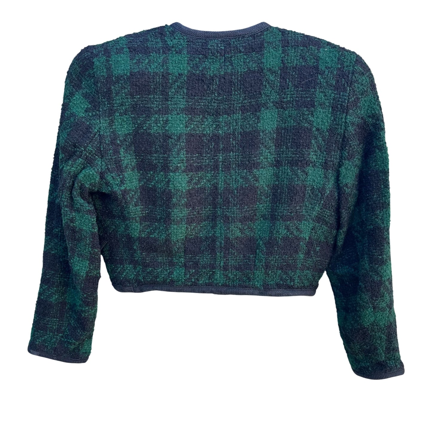 Lord & Taylor Vintage Plaid Green & Black Cropped Wool Jacket 4P With Gold Buttons