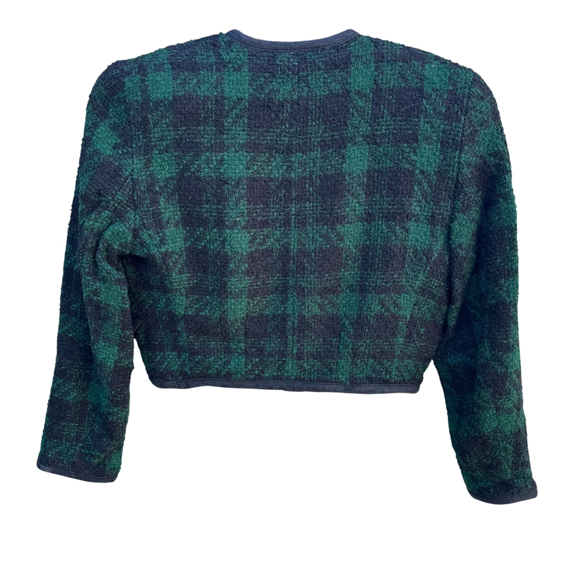 Lord & Taylor Vintage Plaid Green & Black Cropped Wool Jacket 4P With Gold Buttons