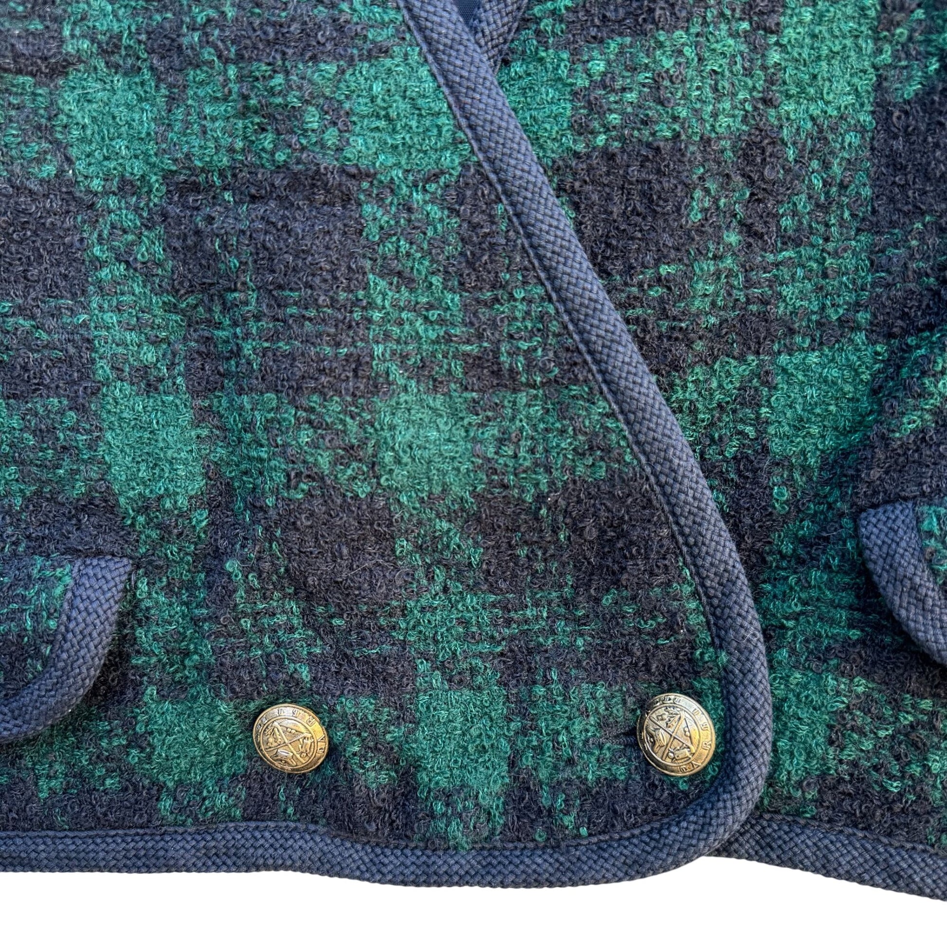 Lord & Taylor Vintage Plaid Green & Black Cropped Wool Jacket 4P With Gold Buttons
