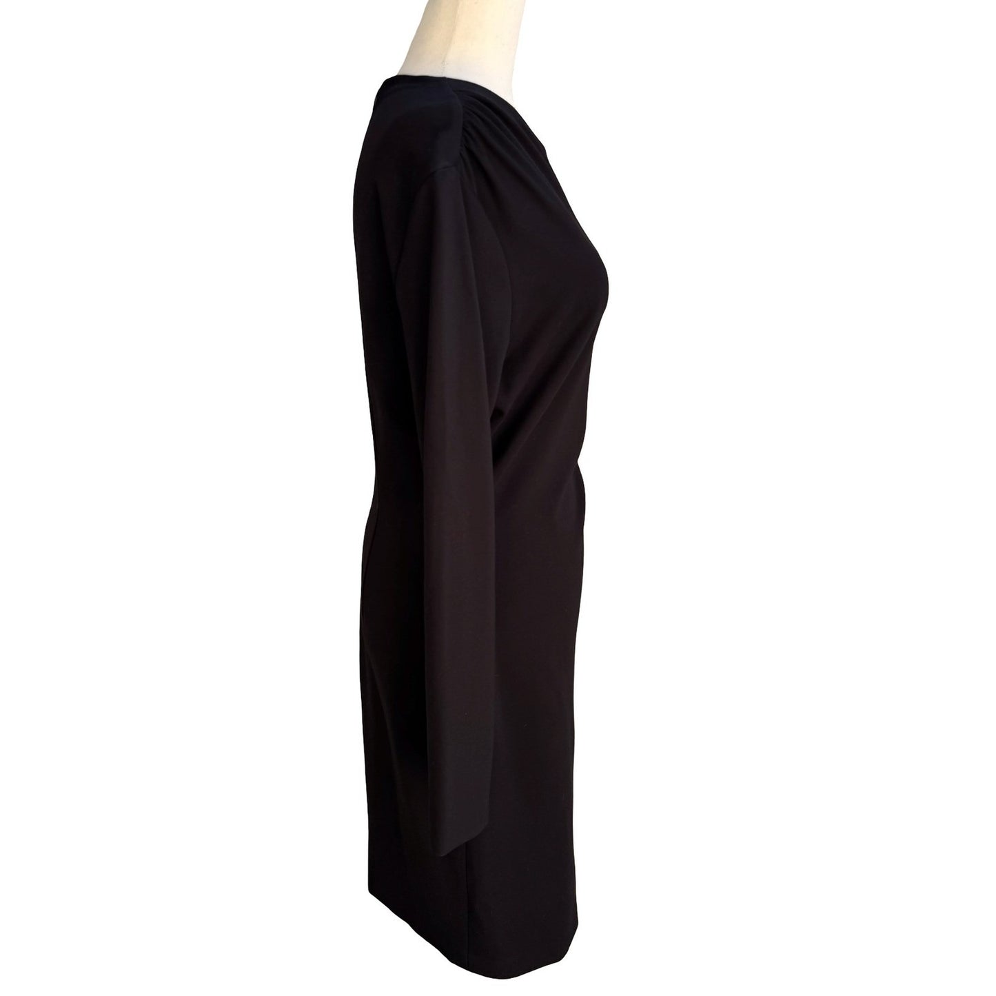 Elie Tahari Mozelle Asymmetrical Neck Ruched Minimalist Sheath Dress LBD Black 6
