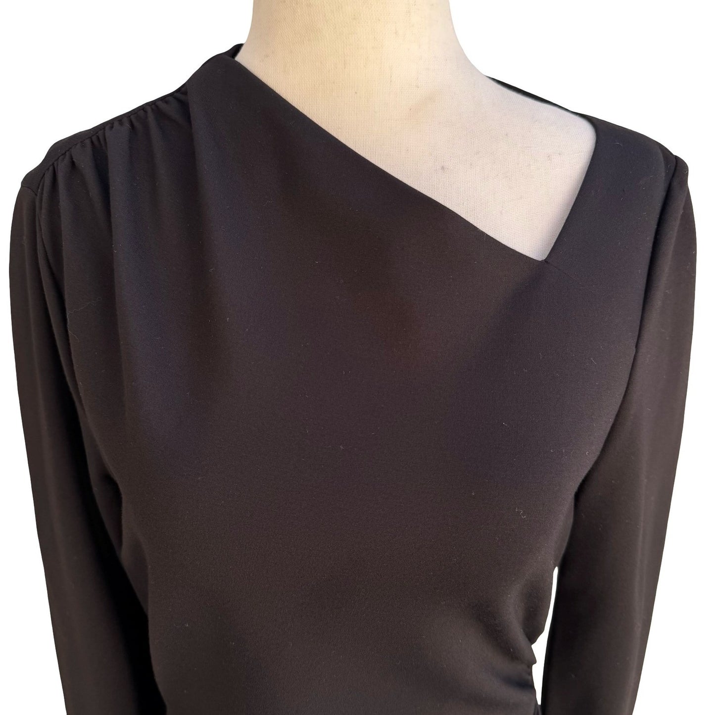 Elie Tahari Mozelle Asymmetrical Neck Ruched Minimalist Sheath Dress LBD Black 6