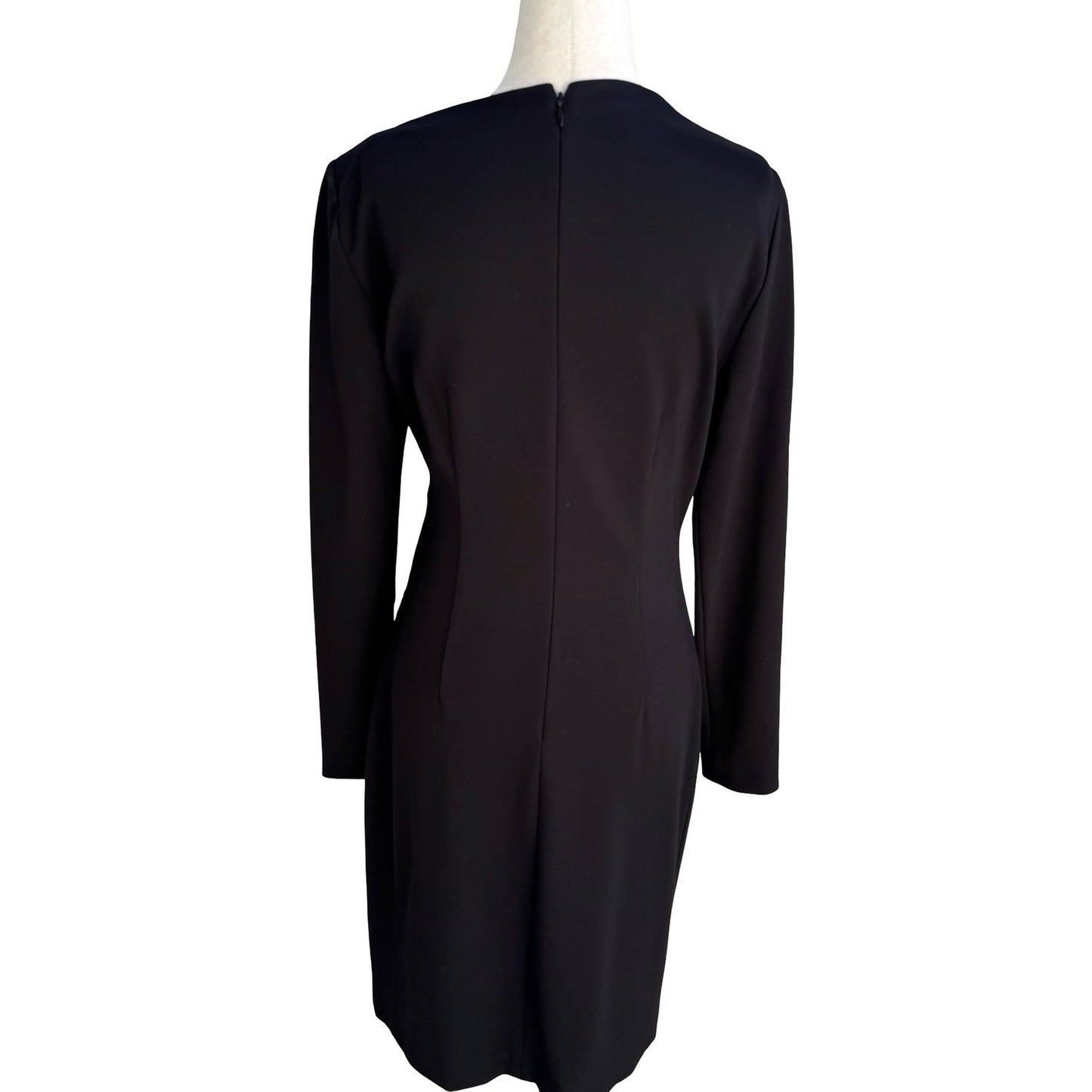 Elie Tahari Mozelle Asymmetrical Neck Ruched Minimalist Sheath Dress LBD Black 6