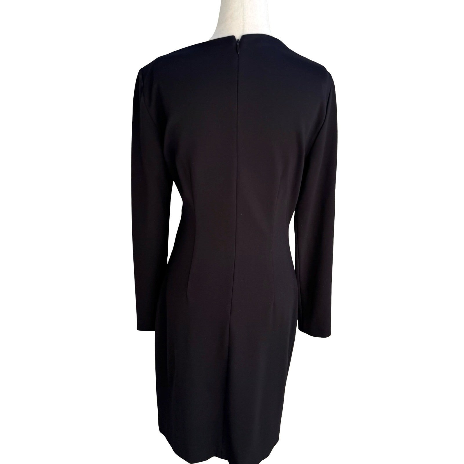 Elie Tahari Mozelle Asymmetrical Neck Ruched Minimalist Sheath Dress LBD Black 6
