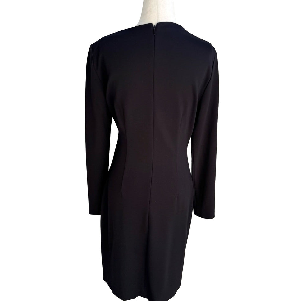 Elie Tahari Mozelle Asymmetrical Neck Ruched Minimalist Sheath Dress LBD Black 6