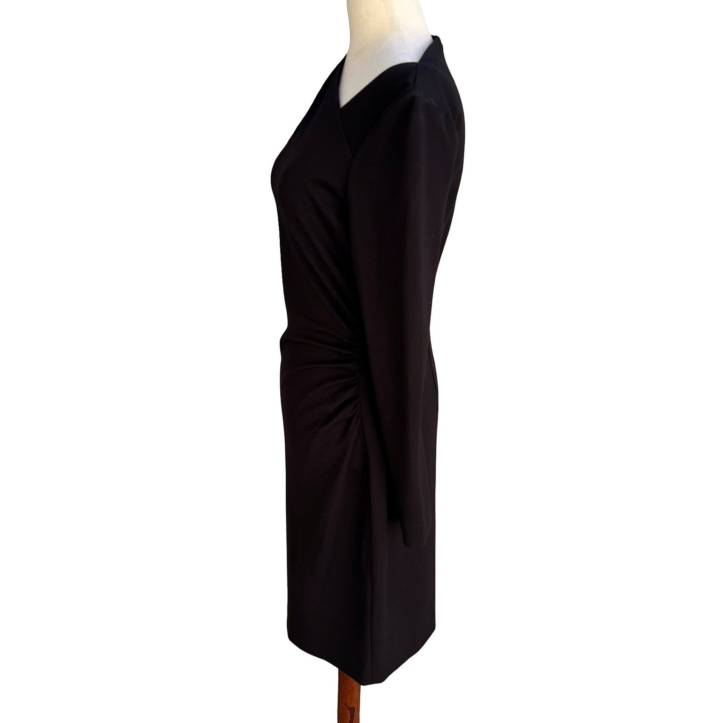 Elie Tahari Mozelle Asymmetrical Neck Ruched Minimalist Sheath Dress LBD Black 6