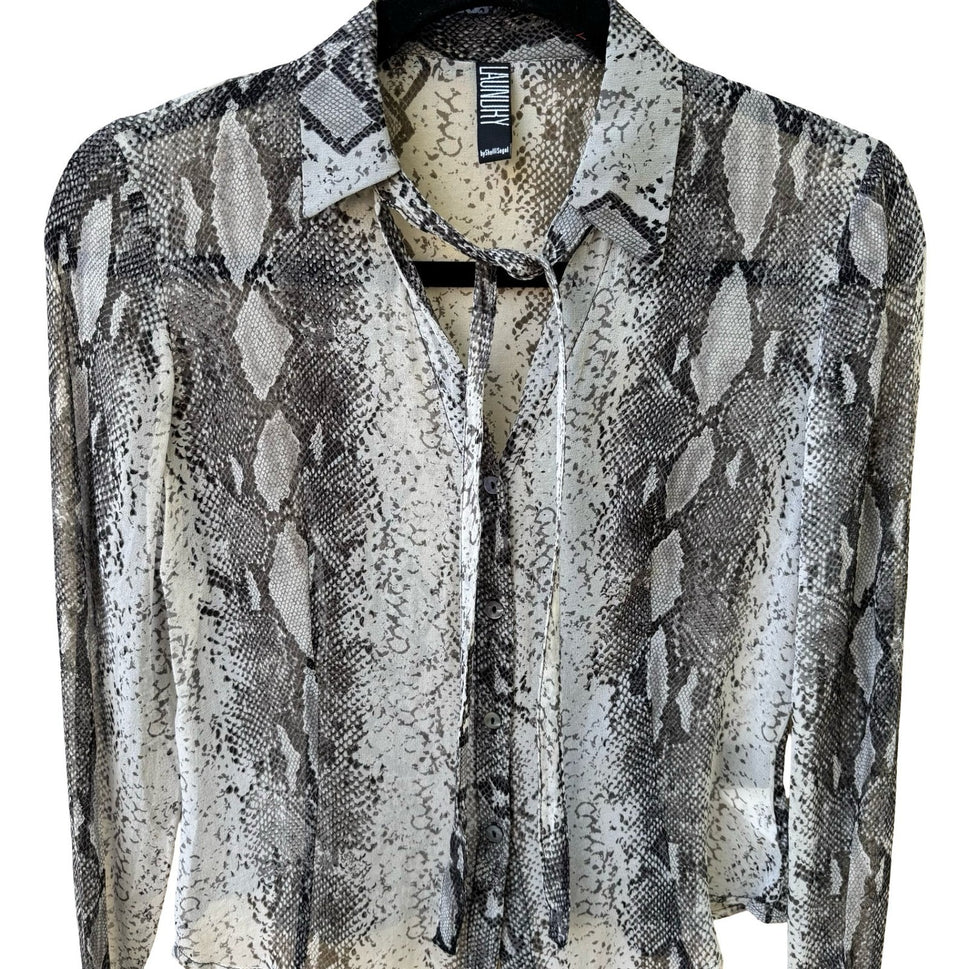 Laundry Shelli Segal Y2K Silk Snakeskin Print Tie Neck Blouse Mob Wife Indie 6