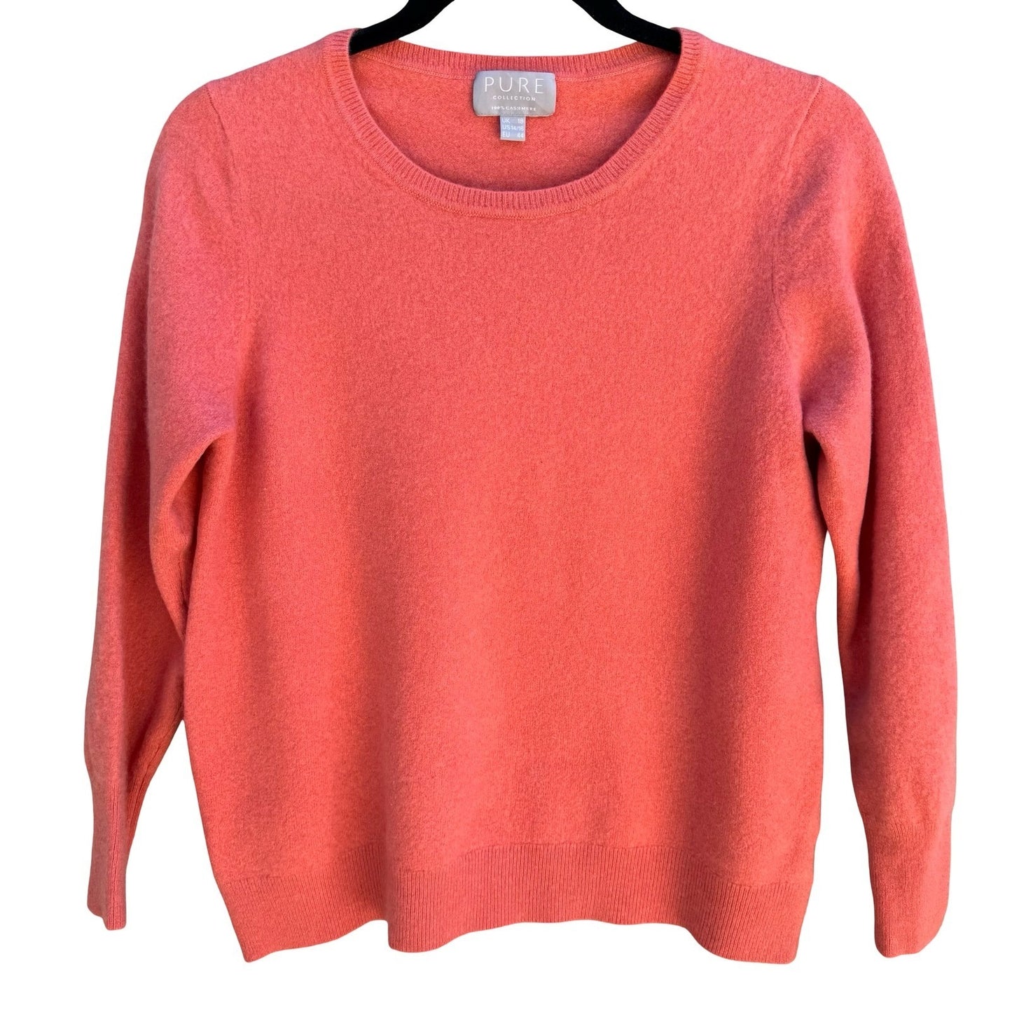 Pure Collection 100% Cashmere Luxury Minimalist Preppy Sweater Coral Womens L
