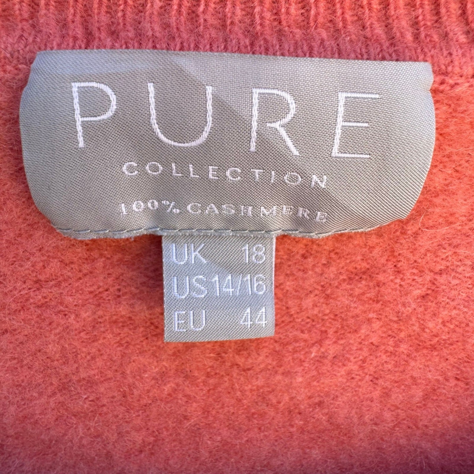 Pure Collection 100% Cashmere Luxury Minimalist Preppy Sweater Coral Womens L