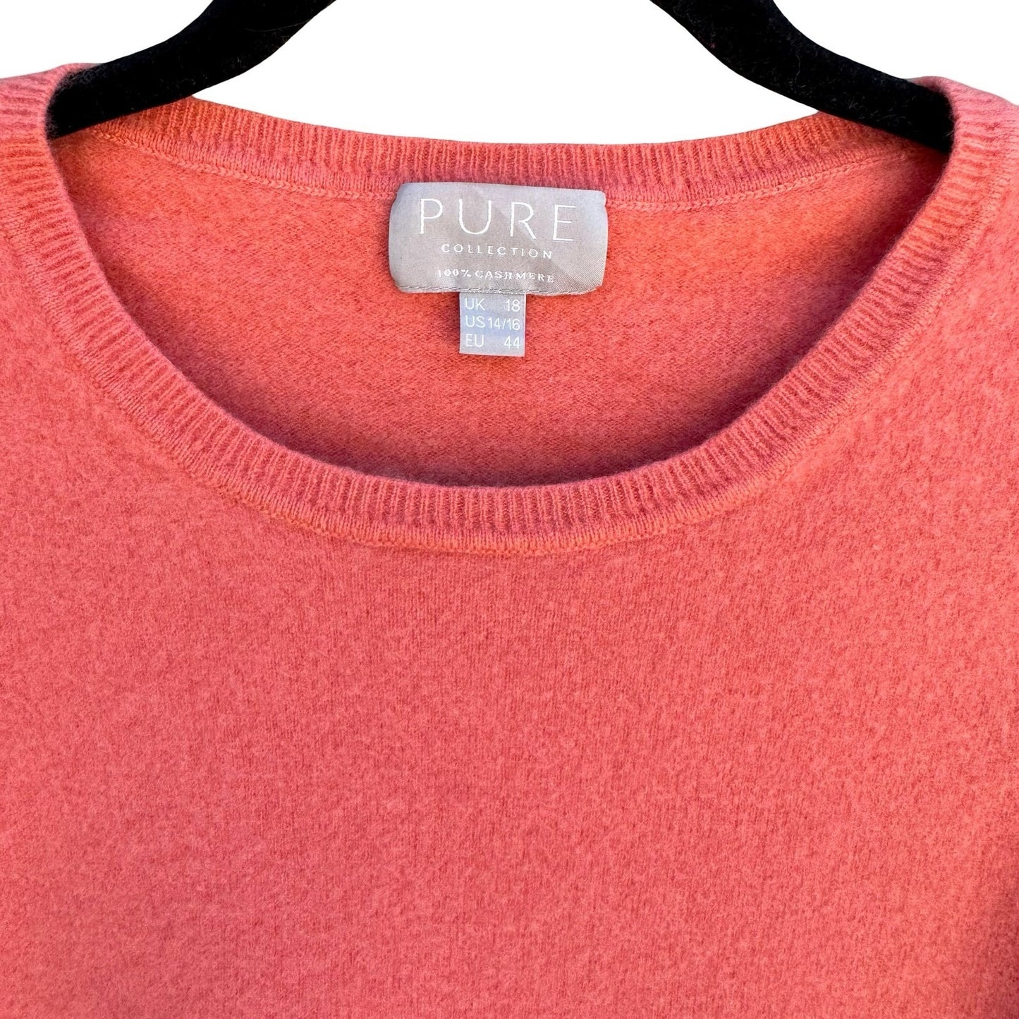 Pure Collection 100% Cashmere Luxury Minimalist Preppy Sweater Coral Womens L
