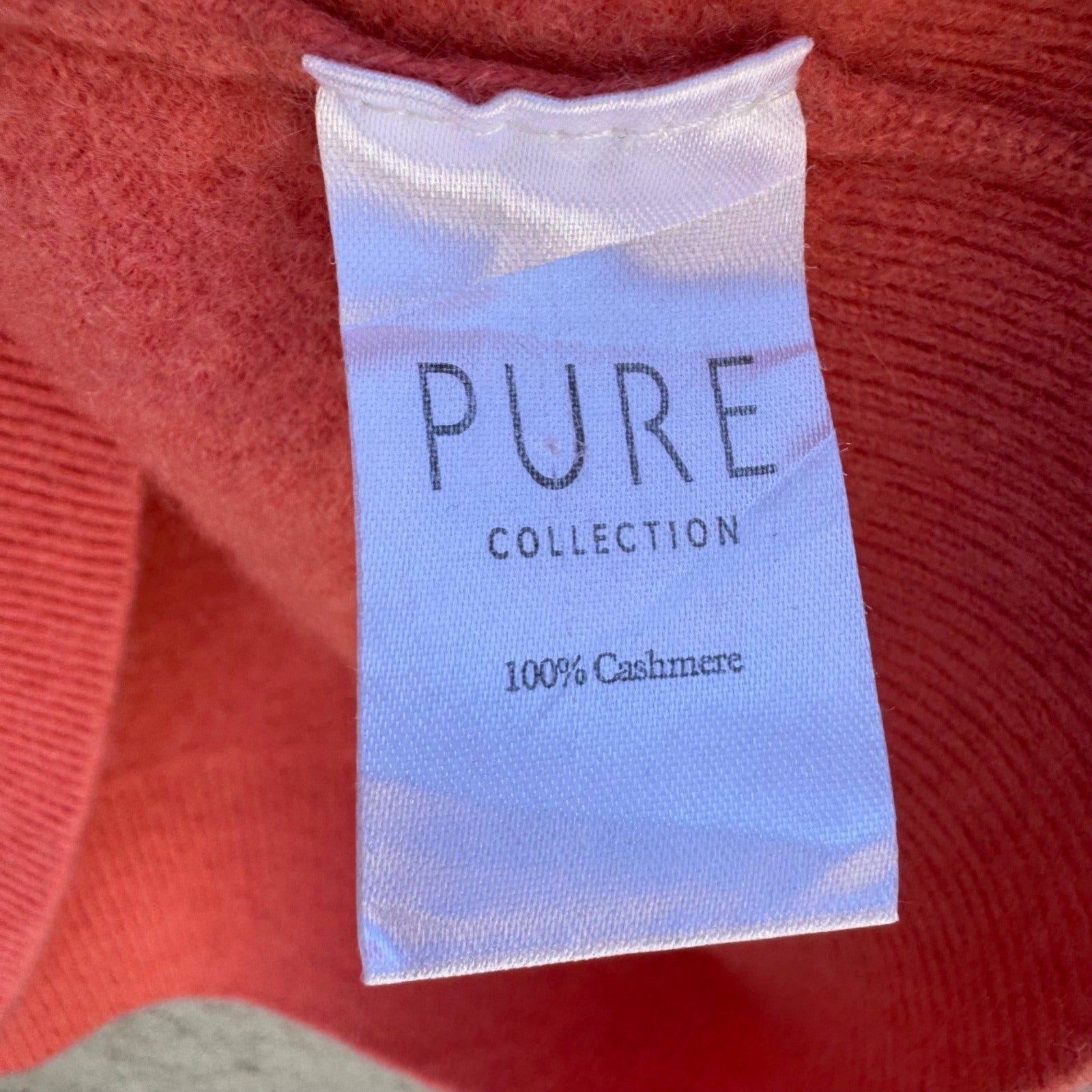 Pure Collection 100% Cashmere Luxury Minimalist Preppy Sweater Coral Womens L