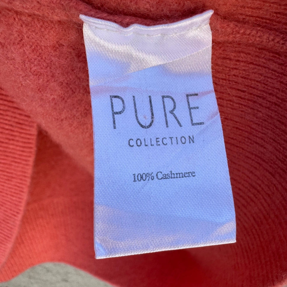 Pure Collection 100% Cashmere Luxury Minimalist Preppy Sweater Coral Womens L