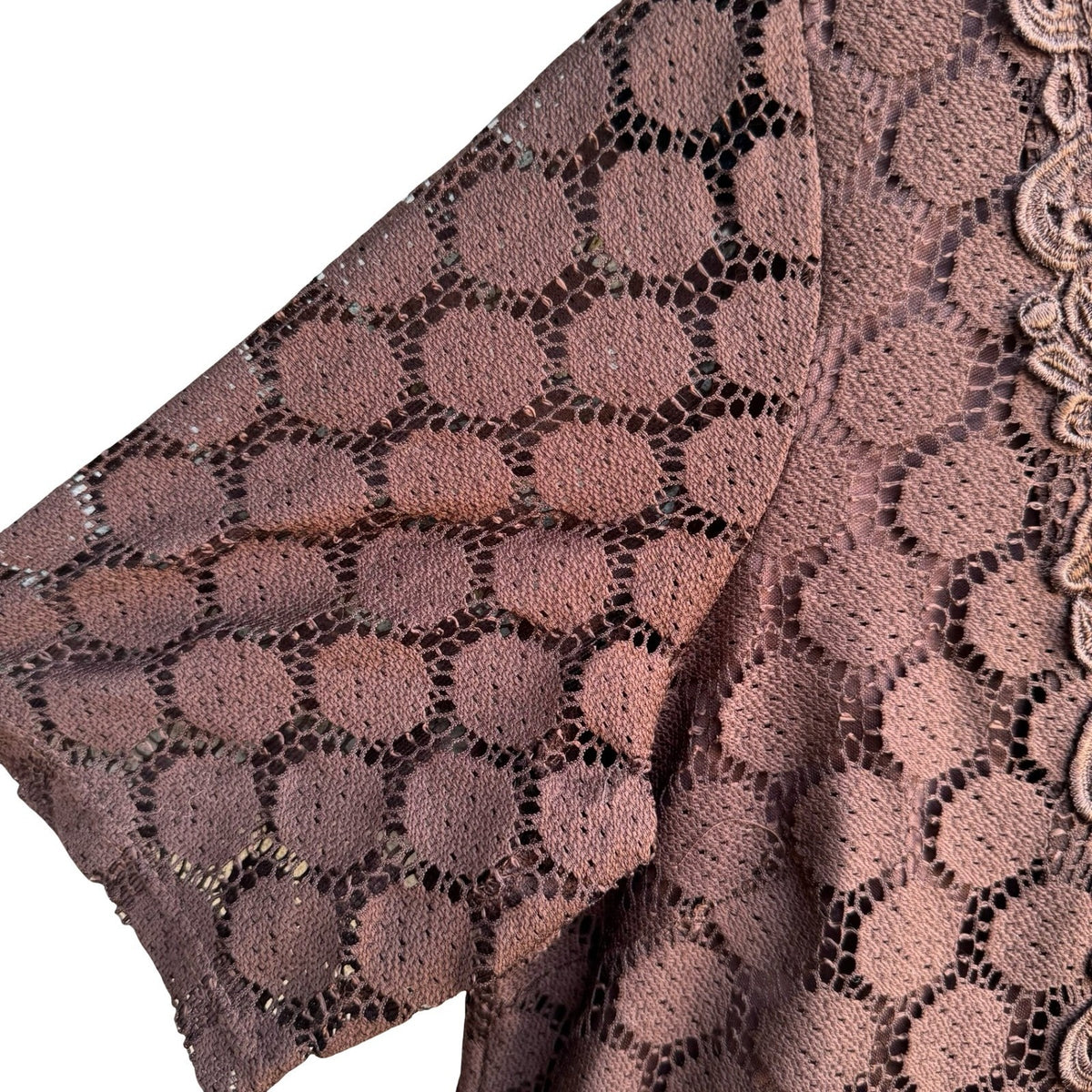 Whimsigoth Coquette Lace Floral Embroidery Boho Cottagcore Shift Dress Brown L