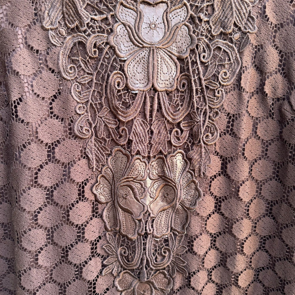 Whimsigoth Coquette Lace Floral Embroidery Boho Cottagcore Shift Dress Brown L