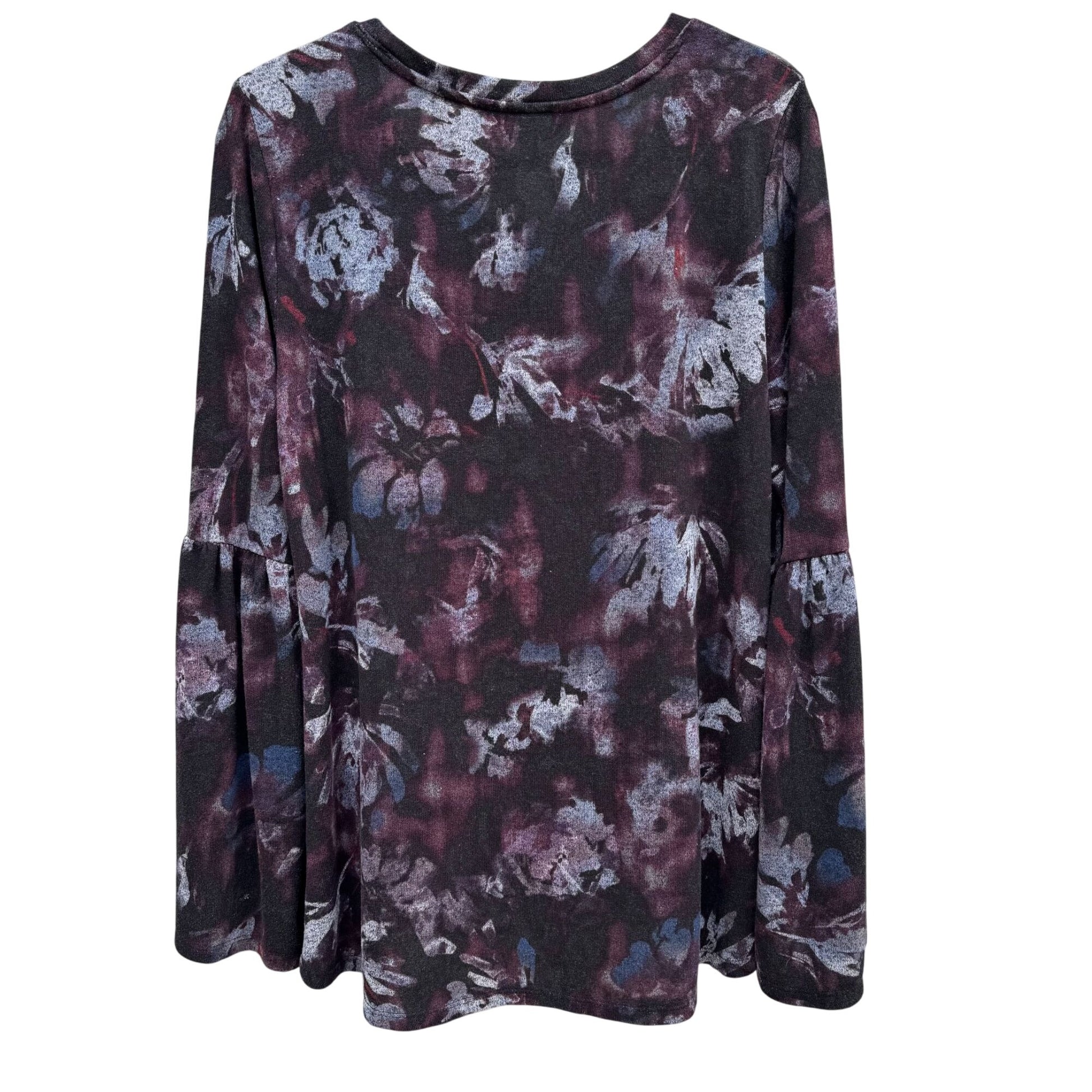 Simply Vera Vera Wang Floral Long Bell Sleeve Knit Top Lightweight Sweater L