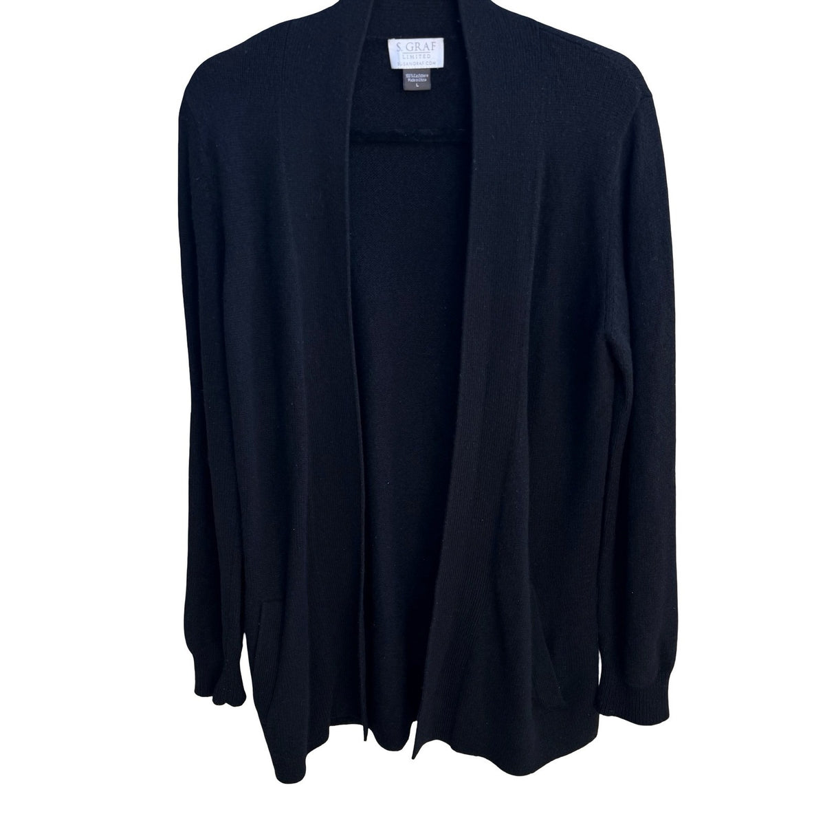 Susan Graf Limited 100% Cashmere Quiet Luxury Cozy Open Front Cardigan Sweater L