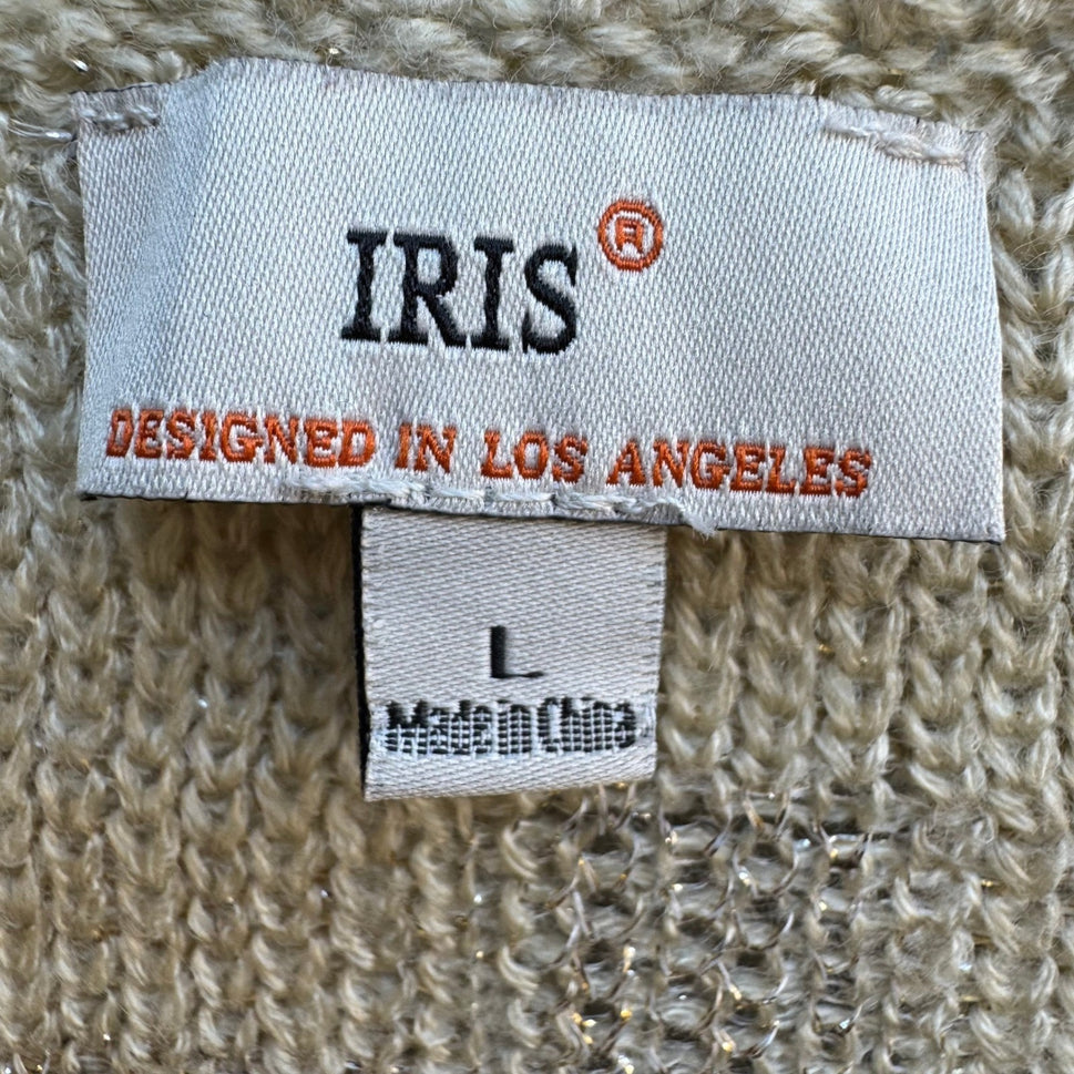 IRIS Y2K Goth Grunge Alt Metallic Cross Pattern Shimmer Knit Sweater Beige L