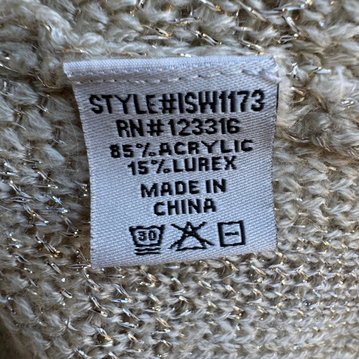 IRIS Y2K Goth Grunge Alt Metallic Cross Pattern Shimmer Knit Sweater Beige L