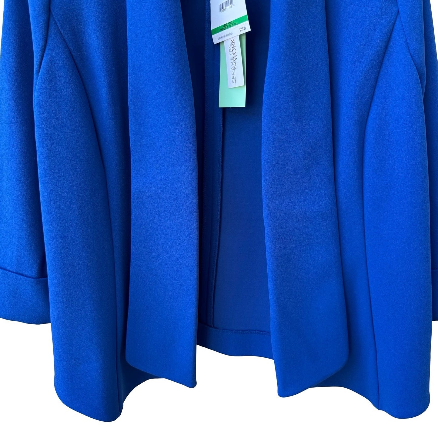 Anne Klein Minimalist Open Front 3/4 Cuffed Sleeve Blazer Jacket Blue L NEW