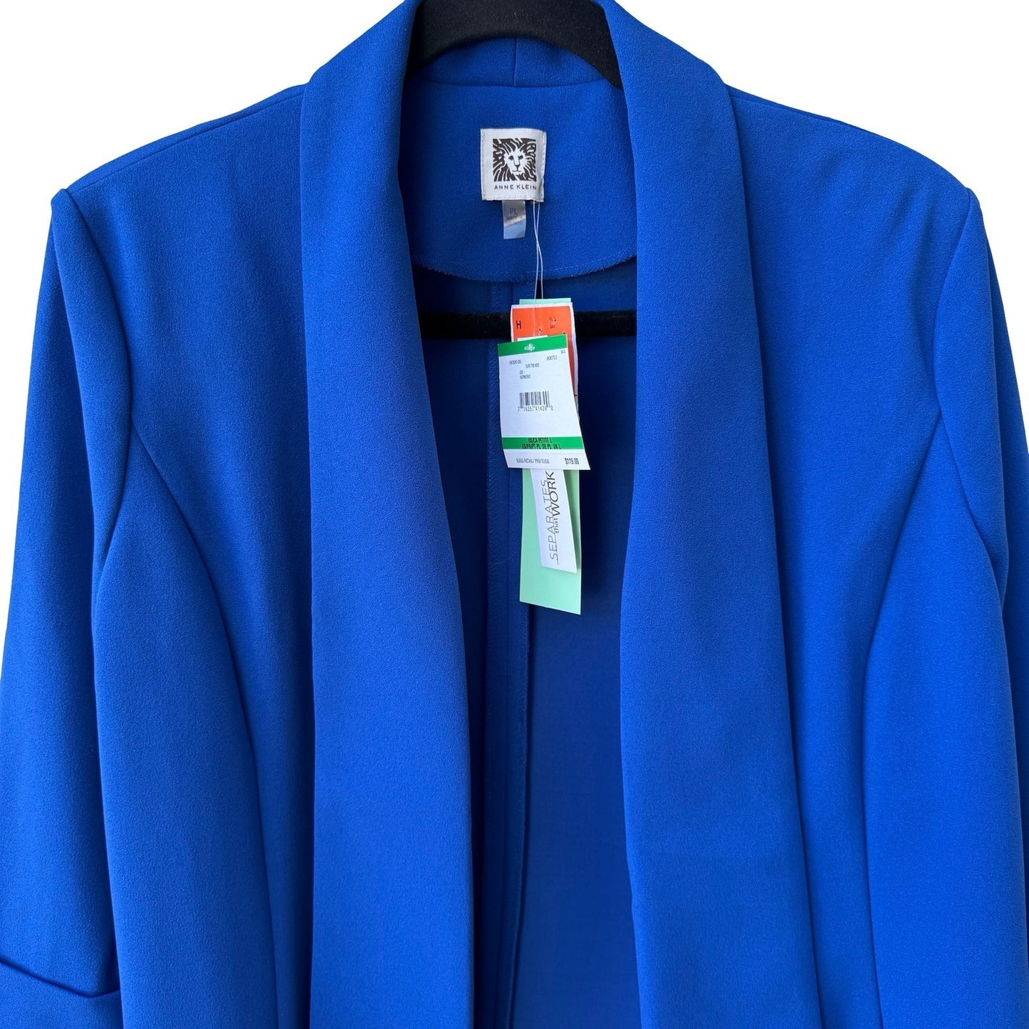 Anne Klein Minimalist Open Front 3/4 Cuffed Sleeve Blazer Jacket Blue L NEW