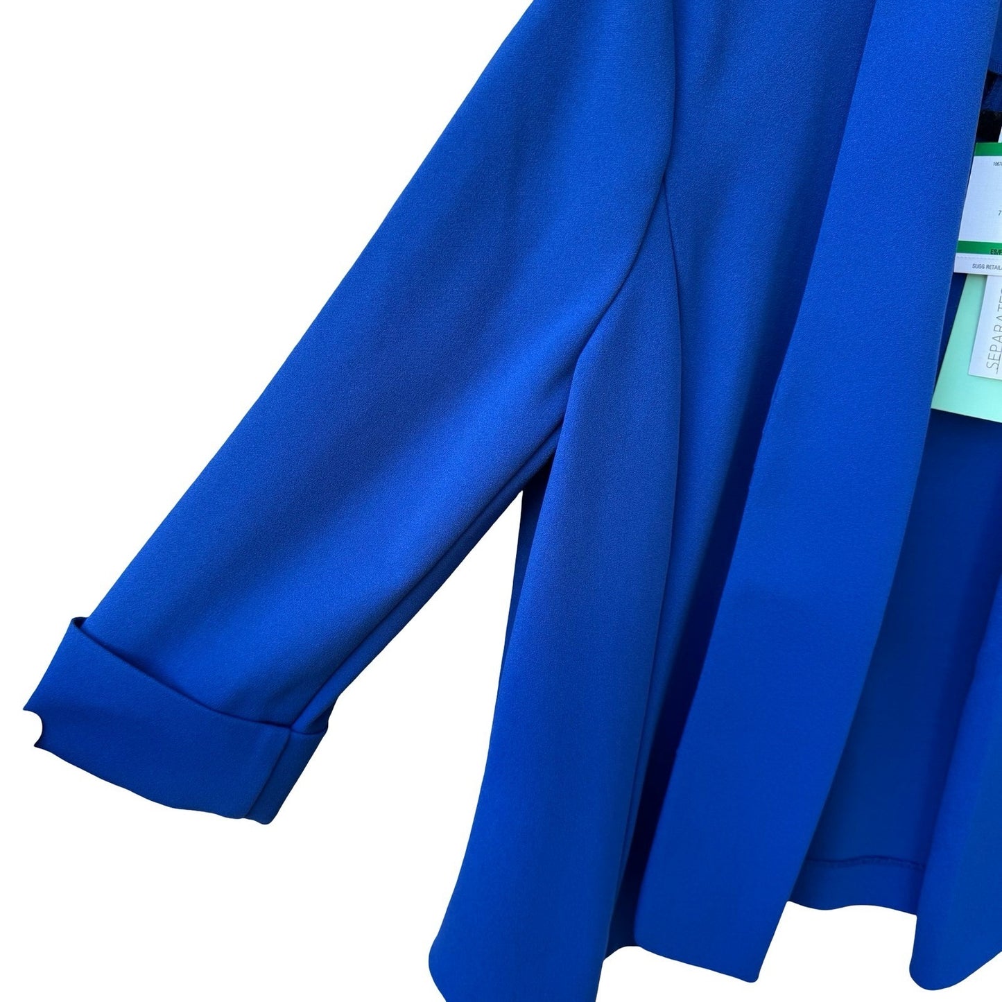 Anne Klein Minimalist Open Front 3/4 Cuffed Sleeve Blazer Jacket Blue L NEW