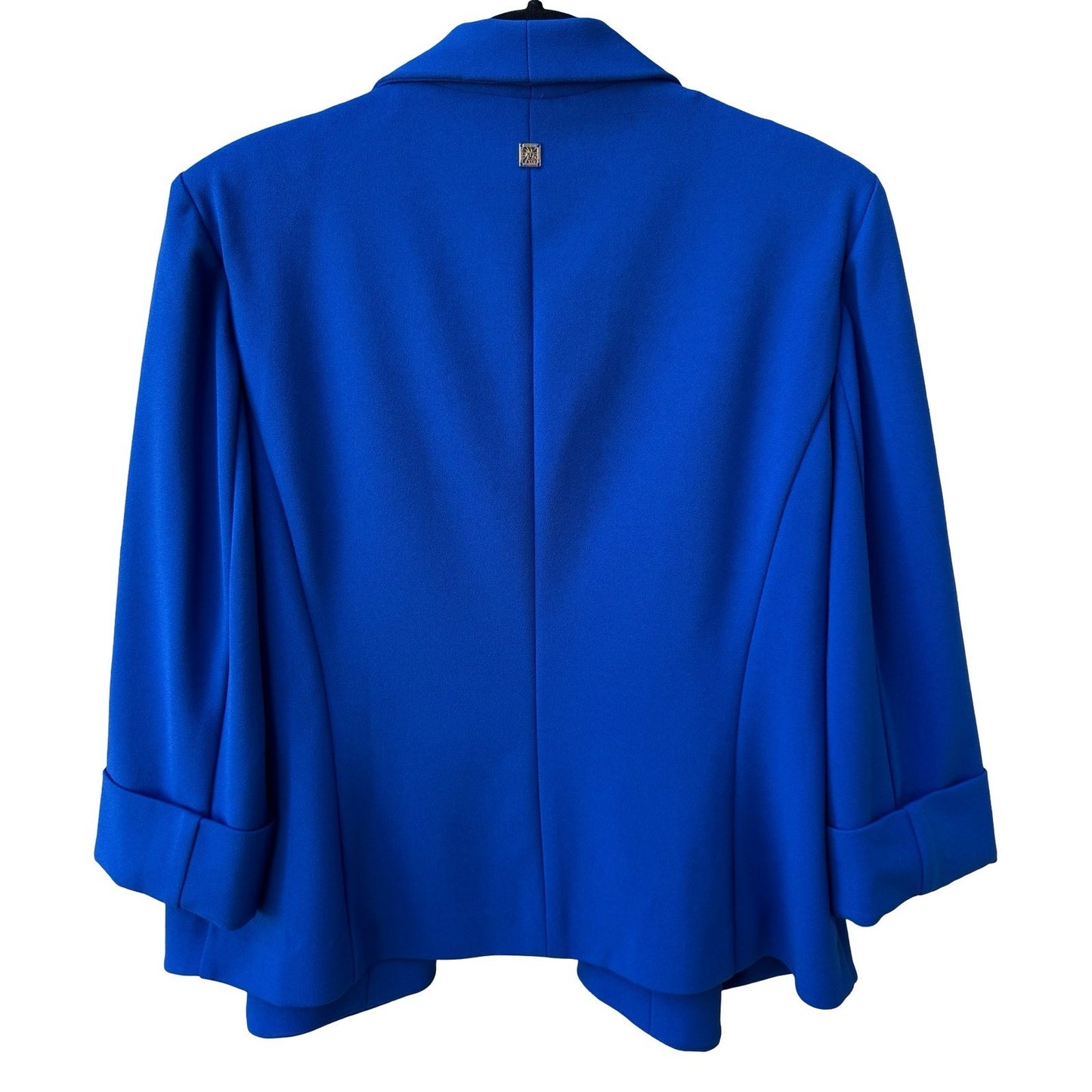 Anne Klein Minimalist Open Front 3/4 Cuffed Sleeve Blazer Jacket Blue L NEW