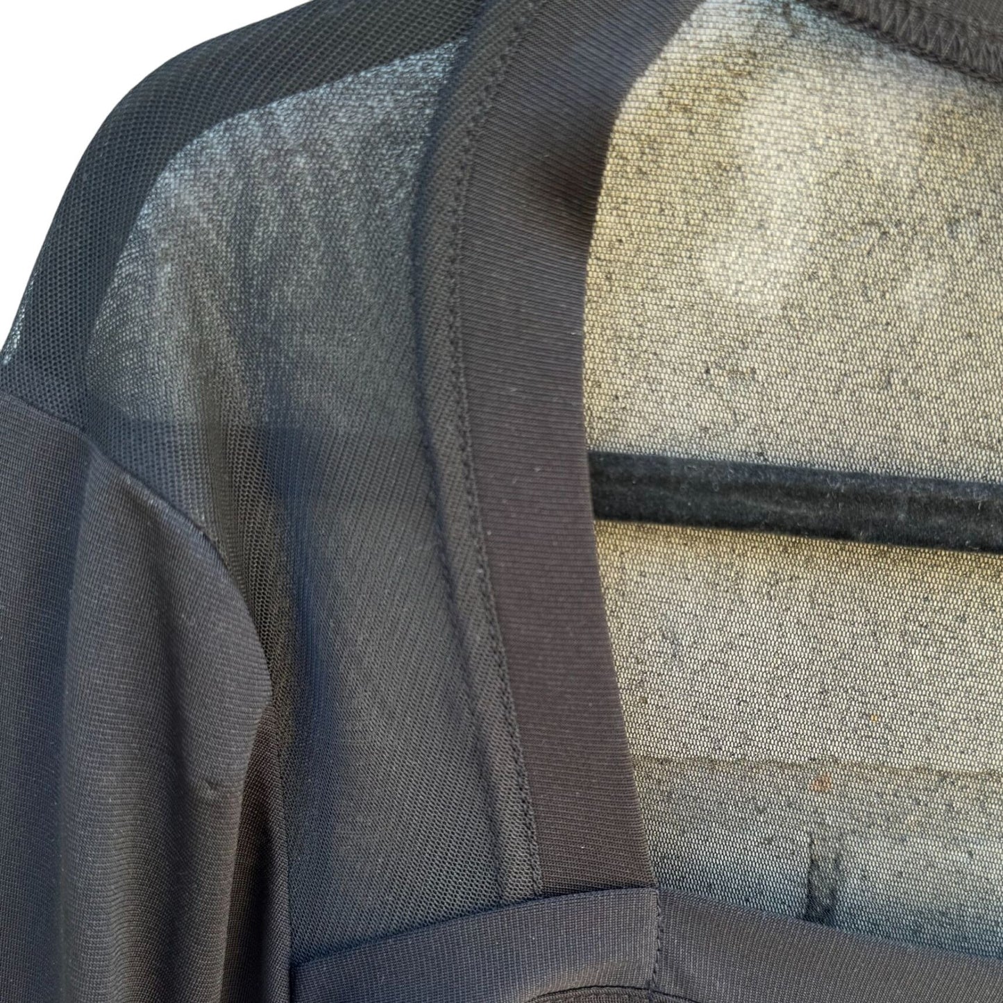 Badgley Mischka American Glamour Mesh Panel Square Neck Long Sleeve Top Black L