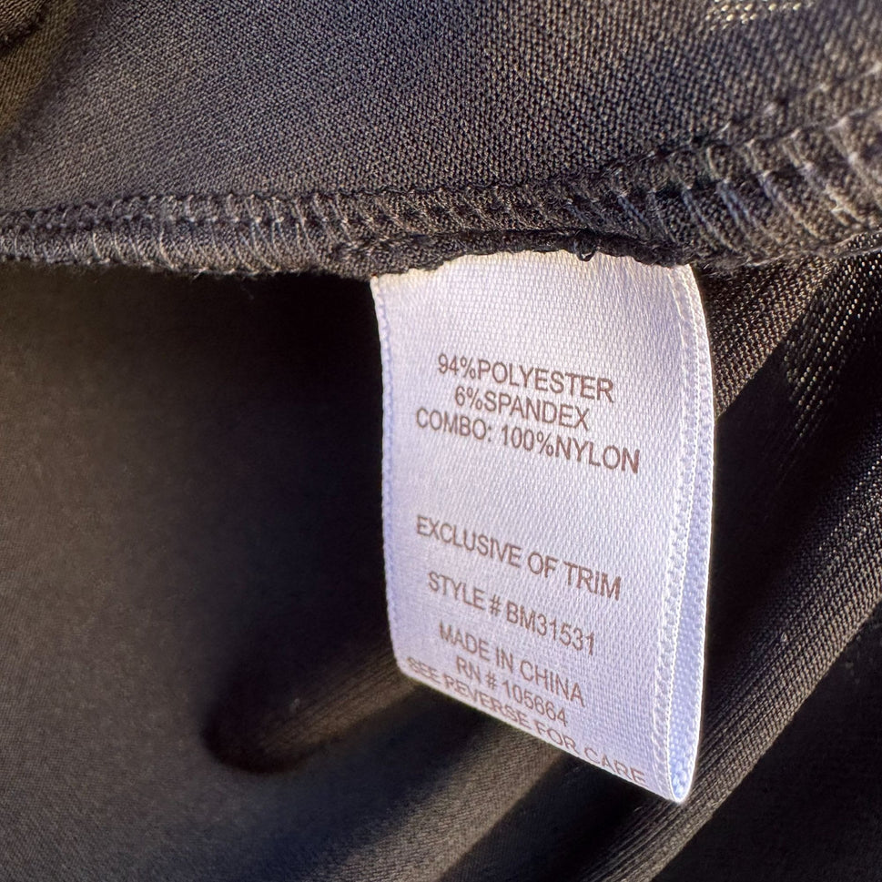 Badgley Mischka American Glamour Mesh Panel Square Neck Long Sleeve Top Black L