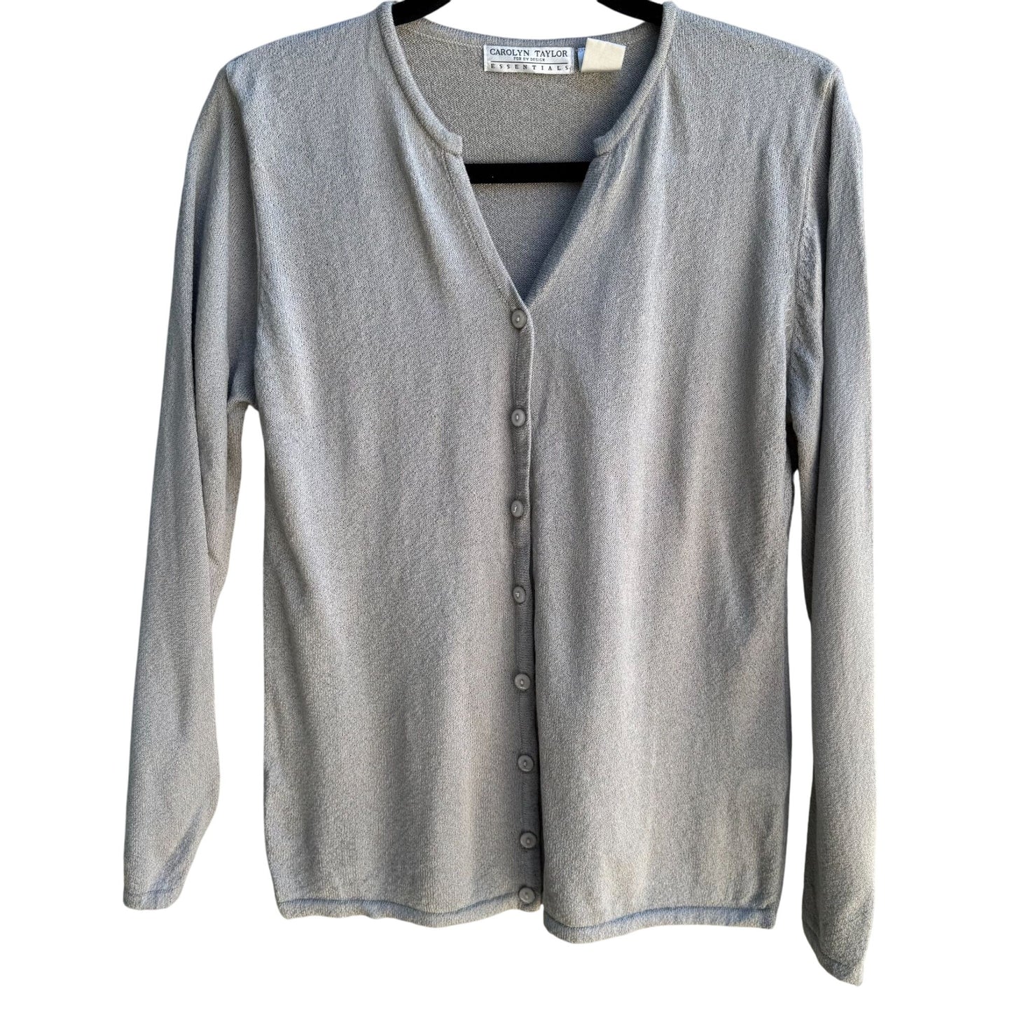 Carolyn Taylor Essentials Y2K Womens Gray V-Neck Button Up Cardigan Sweater S/C