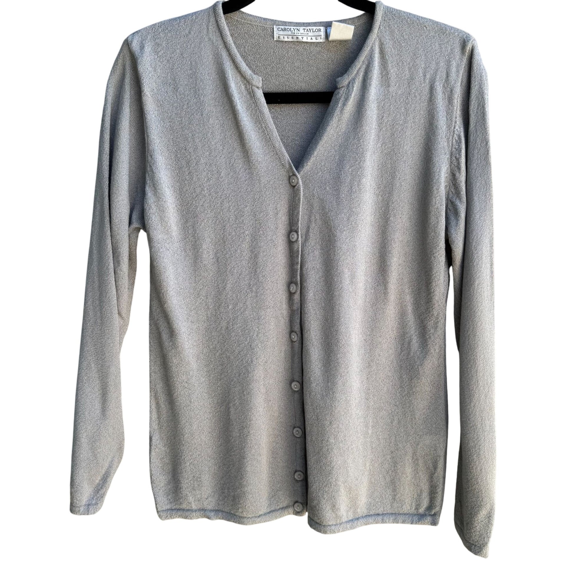 Carolyn Taylor Essentials Y2K Womens Gray V-Neck Button Up Cardigan Sweater S/C