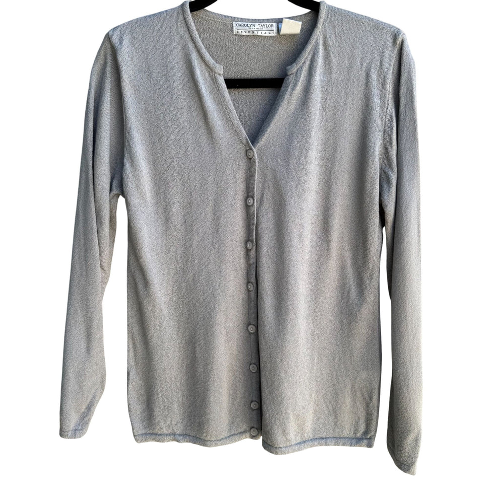 Carolyn Taylor Essentials Y2K Womens Gray V-Neck Button Up Cardigan Sweater S/C