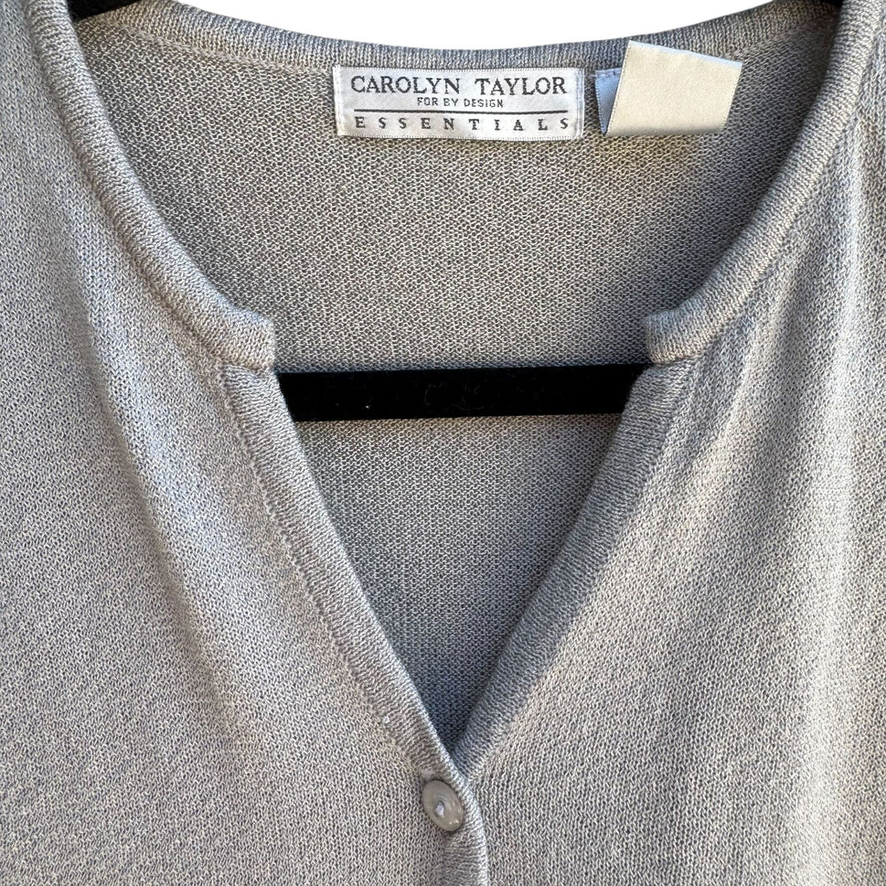 Carolyn Taylor Essentials Y2K Womens Gray V-Neck Button Up Cardigan Sweater S/C