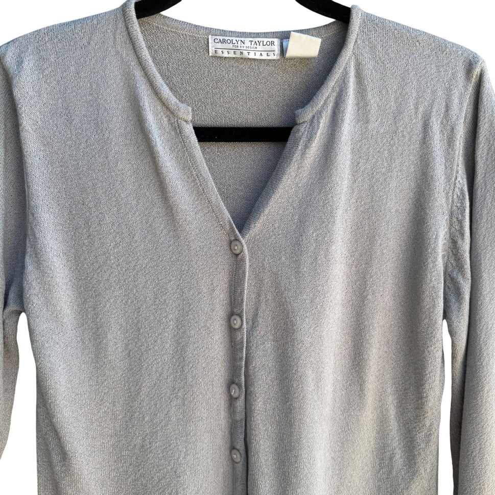 Carolyn Taylor Essentials Y2K Womens Gray V-Neck Button Up Cardigan Sweater S/C
