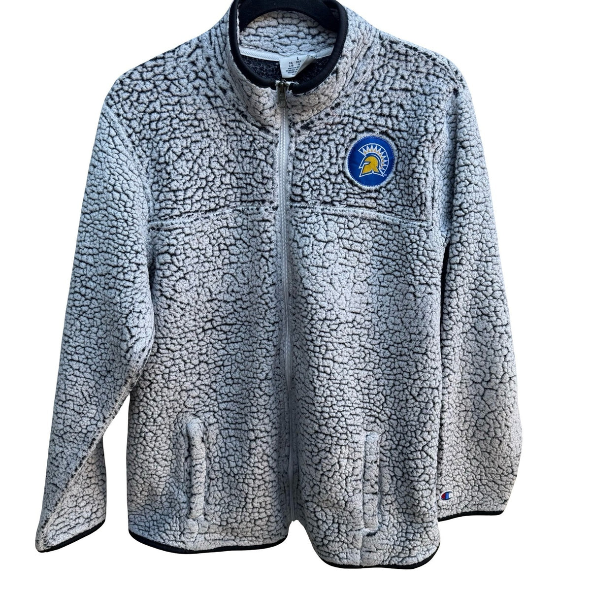 Champion San Jose State Spartan Patch Sherpa Fleece Full Zip Jacket Gray Mens L